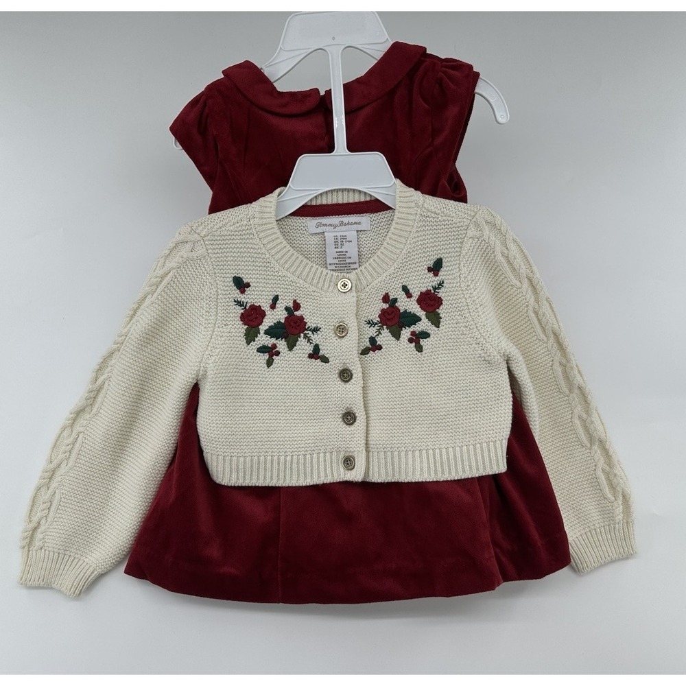 New Dress Baby 24 Month 2 Piece Tommy Bahama  Burgundy Cream Dress Sweater